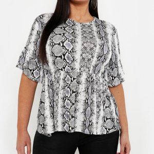 BooHoo Snake Print Ruffle Sleeve Smock Top